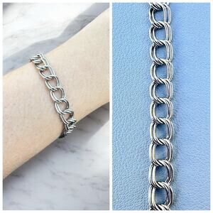 Vintage Sterling Silver 925 Double Link Chain Oval Links Bracelet 7”